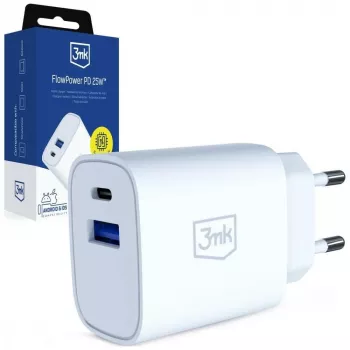 3MK polnilnik 25W USB-A USB-C PD QC4+ FlowPower bel