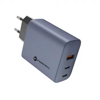 FORCELL F-ENERGY GaN VT-42B stenski polnilnik 2x USB-C + USB-A PD QC4.0 4A 65W siv