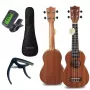 MOZOS GECKO sopran ukulele komplet – naravni les, 12 prečk, najlonske strune, vključno z gigbag, uglaševalnikom, trsnicami, jermenom, nadomestnimi strunami, krpo za čiščenje