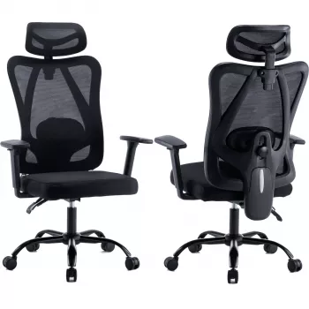MOZOS ERGO-X ergonomski pisarniški stol z nastavljivo ledveno oporo in naslonom za glavo, črn