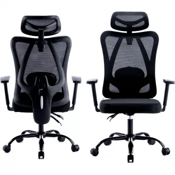 MOZOS ERGO-X ergonomski pisarniški stol z nastavljivo ledveno oporo in naslonom za glavo, črn