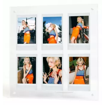 LOVEINSTANT stojni okvir za 6 fotografij, združljiv s Fujifilm Instax Mini / Xiaomi / Polaroid / Canon / HP / Kodak – cink / prozoren