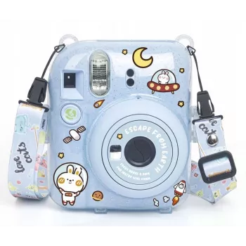 LOVEINSTANT zaščitni ovitek za Fujifilm Instax Mini 12 - Escape From Earth, modre bleščice z nalepkami in torbico za fotografije