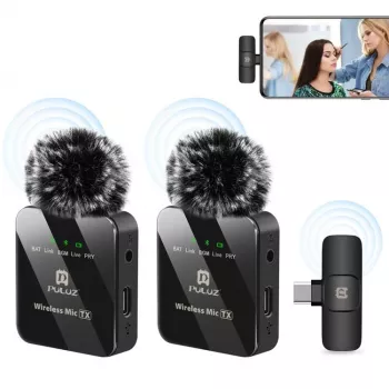 PULUZ PU648B brezžični lavalier mikrofon 2x za pametne telefone USB-C, tablice in prenosnike - 2,4 GHz, omnidirekcionalni, Plug and Play