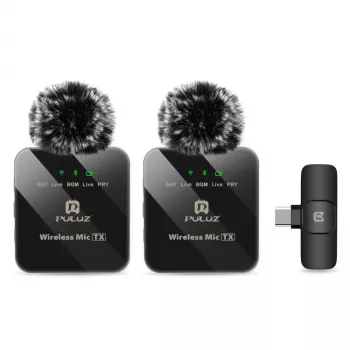 PULUZ PU648B brezžični lavalier mikrofon 2x za pametne telefone USB-C, tablice in prenosnike - 2,4 GHz, omnidirekcionalni, Plug and Play