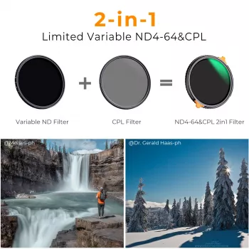 K&F Concept hibridni filter 2-v-1 58mm CPL polarizator + spremenljivi ND4-ND64 Gray Fader KF01.1913