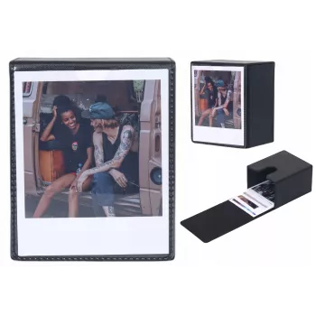 LOVEINSTANT škatla za shranjevanje fotografij za 100 posnetkov – združljiva s Fuji Instax Wide, Square, Polaroid 600, Now – črna s preglednim okencem