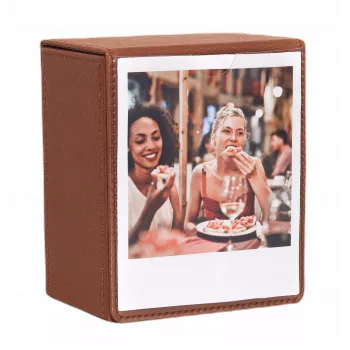 Škatla za shranjevanje fotografij LOVEINSTANT za 100 takojšnjih fotografij, združljiva s Fuji Instax Wide, Square, Polaroid 600, i-Type (Now), rjava z okencem