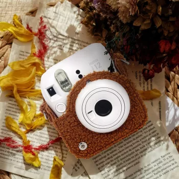 LOVEINSTANT zaščitni ovitek za Fujifilm Instax Mini 12 – dizajn plišastega psa – rjav