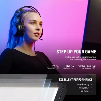 NEEWER GL1C RGB LED video luč panel 48W z nastavljivim stojalom za luč, CRI≥97, 2,4G daljinski upravljalnik in upravljanje z aplikacijo za pretakanje in igranje