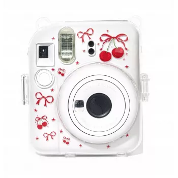 LOVEINSTANT trda zaščitna torbica za Fujifilm Instax Mini 12 – vzorec rdečih češenj z naramnim jermenom