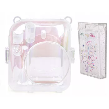 LOVEINSTANT komplet 2-v-1 torbica ovitek za Fuji Instax Mini 12 škatla za shranjevanje fotografij prozorna bleščeča