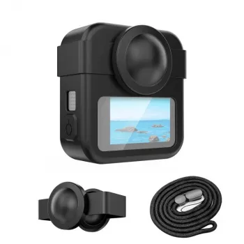 PULUZ komplet 3 v 1: zaščitni ovitek, pokrov objektiva, zapestni trak za GoPro Max 2 – črn