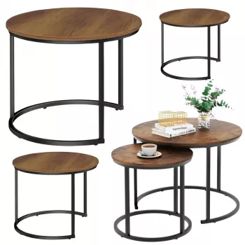 LEAN komplet 3-in-1 okroglih klubska mizic, vintage, naravni les, 51 cm, 40 cm, 30 cm