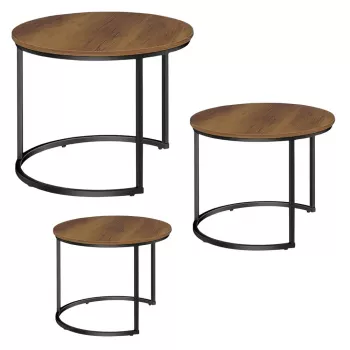 LEAN komplet 3-in-1 okroglih klubska mizic, vintage, naravni les, 51 cm, 40 cm, 30 cm