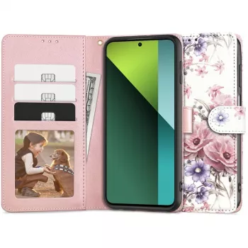 TECH-PROTECT denarnica ovitek za Redmi Note 13 Pro 5G / Poco X6 5G s predalom za kartice, cvetlični