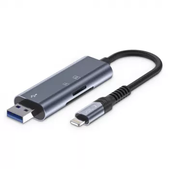 TECH-PROTECT ULTRABOOST bralnik kartic SD & Micro SD Lightning & USB, siv