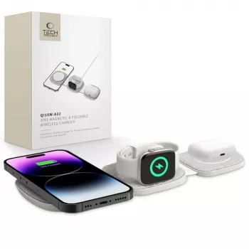 Tech-Protect QI15W-A32 3IN1 MagSafe brezžično polnilno stojalo, sivo