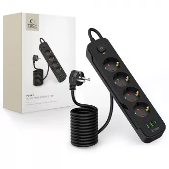 TECH-PROTECT PCL4X3 podaljšek z 2 USB in 1 Type-C ter 4 vtičnicami 200cm črn