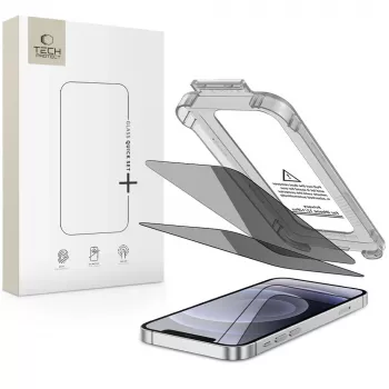 TECH-PROTECT Quick Set Spy+ Privacy kaljeno steklo za zaščito zaslona za Apple iPhone 12 / iPhone 12 Pro (2 kosa)