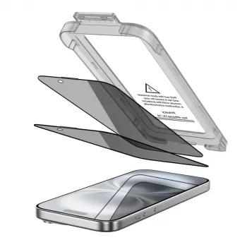 TECH-PROTECT QUICK SET SPY+ Privacy kaljeno steklo zaščitna folija za zaslon 2 kosa za Apple iPhone 15 / iPhone 16