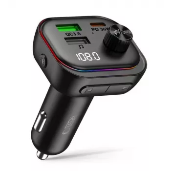TECH-PROTECT CC07 3-Port polnilnik za avto PD 54W + FM oddajnik Bluetooth črn