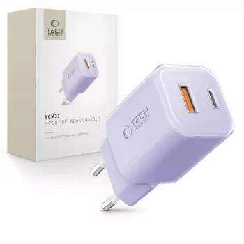 TECH-PROTECT NCM33 omrežni polnilnik z 2 vratoma PD 33W / QC3.0, baby purple