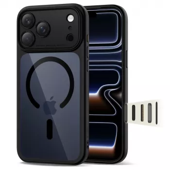 TECH-PROTECT MagPeak MagSafe hibridni hrbtni ovitek za Apple iPhone 17 Pro Max, črn/prozoren
