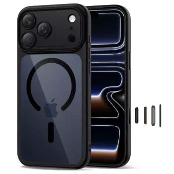 TECH-PROTECT MagPeak MagSafe hibridni hrbtni ovitek za Apple iPhone 17 Pro Max, črn/prozoren