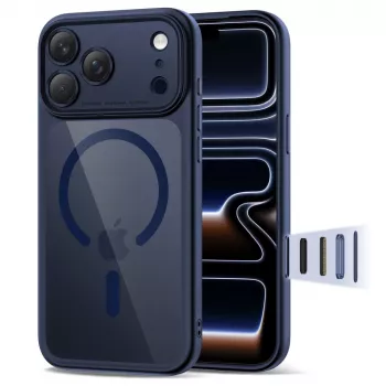 TECH-PROTECT MAGPEAK MagSafe hibridni ovitek za Apple iPhone 17 Pro, Deep Blue/prozoren