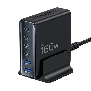 TECH-PROTECT DC160W-GAN 6-portni namizni polnilnik PD 160W / QC3.0, črn