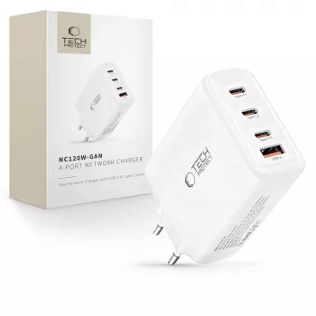 TECH-PROTECT NC120W-GAN 4-portni omrežni polnilnik PD 120W / QC3.0, bel