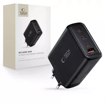 TECH-PROTECT NC140W-GAN 4-portni omrežni polnilnik PD 140W / QC3.0, črn