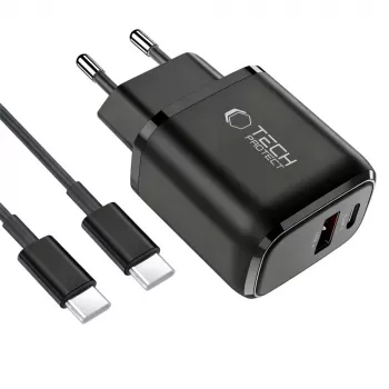 TECH-PROTECT NCA45W-GAN 2-Port omrežni polnilnik PD 45W / QC3.0 + kabel Type-C črn