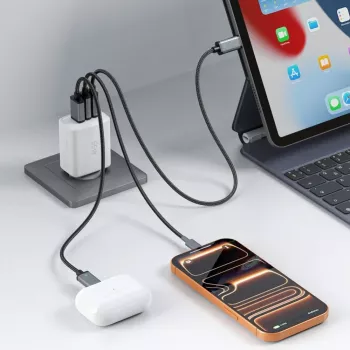 TECH-PROTECT NCA65W-GAN 3-portni omrežni polnilnik PD 65W / QC3.0, bel