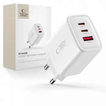 TECH-PROTECT NCA65W-GAN 3-portni omrežni polnilnik PD 65W / QC3.0, bel