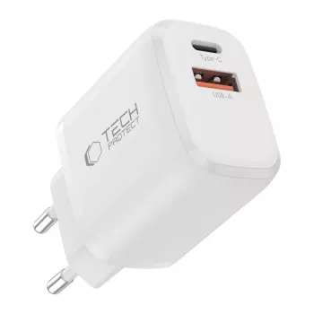 TECH-PROTECT NCA65W-GAN 2-portni omrežni polnilnik PD 65W / QC3.0, bel