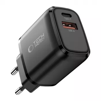 TECH-PROTECT NCA65W-GAN 2-portni omrežni polnilnik PD 65W / QC3.0, črn
