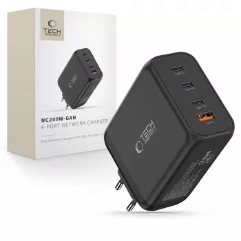 TECH-PROTECT NC200W-GAN 4-portni omrežni polnilnik PD 200W / QC3.0, črn
