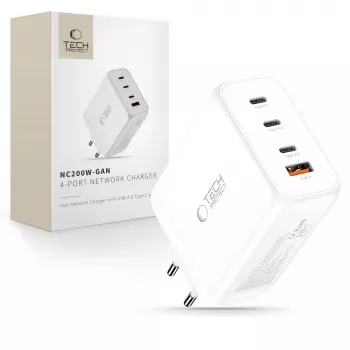 TECH-PROTECT NC200W-GAN 4-portni omrežni polnilnik PD 200W / QC3.0, bel