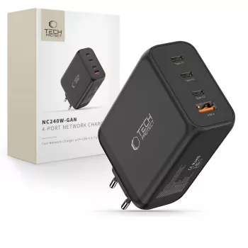 TECH-PROTECT NC240W-GAN 4-portni omrežni polnilnik PD 240W / QC3.0, črn