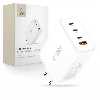 TECH-PROTECT NC240W-GAN 4-portni omrežni polnilnik PD 240W / QC3.0, bel
