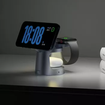 TECH-PROTECT A48 3-v-1 magnetni MagSafe brezžični polnilnik 25W Qi2.2 temno siv