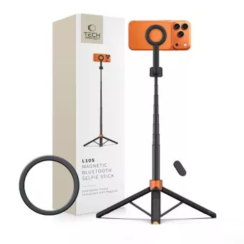 Tech-Protect L10S MagSafe Bluetooth selfie palica s stojalom, oranžna/črna