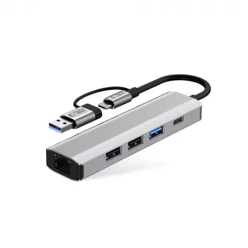 TECH-PROTECT HB03 hub adapter 5 v 1 Type-C + USB 2.0 + USB 3.0 + RJ45 vesoljsko siv