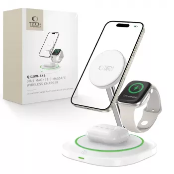 Tech-Protect QI15W-A46 3IN1 MagSafe brezžična polnilna postaja bela