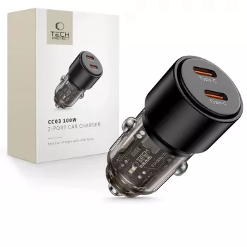 TECH-PROTECT CC03 2-portni polnilnik za avto PD 100W, črn