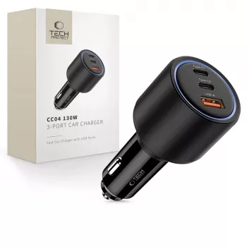 TECH-PROTECT CC04 3-portni polnilnik za avto PD 130W, črn
