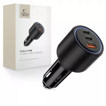 TECH-PROTECT CC04 3-portni polnilnik za avto PD 175W, črn