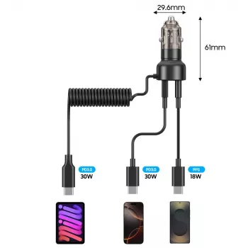 TECH-PROTECT CC05 avtomobilski polnilnik s 2 vrati PD 60W + kabel, črn